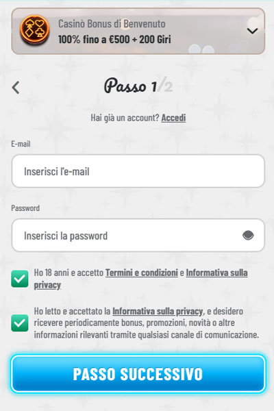 Registrazione a Wyns Casino